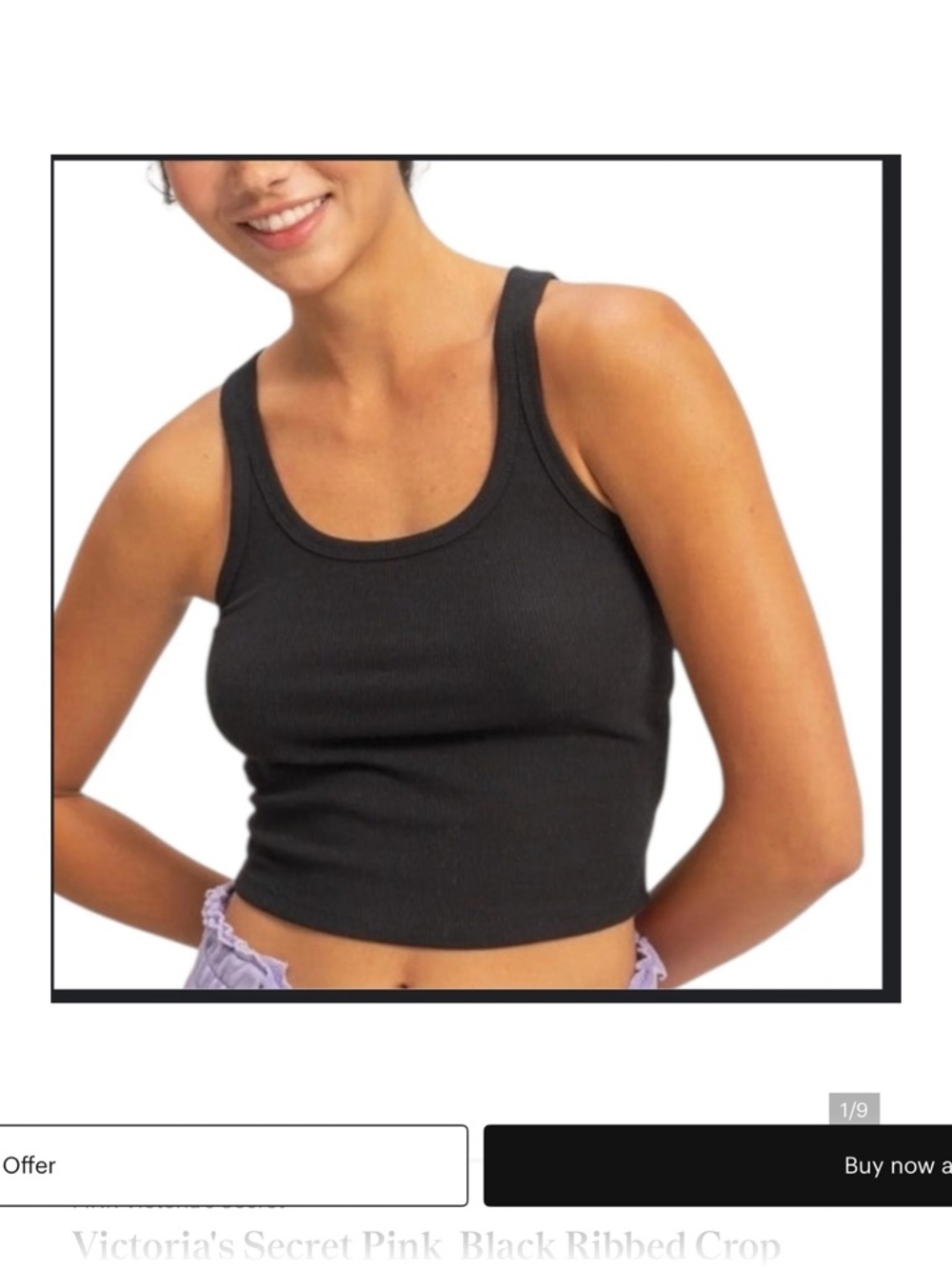 PINK Victoria's Secret Black Ribbed Cropped Tank Top